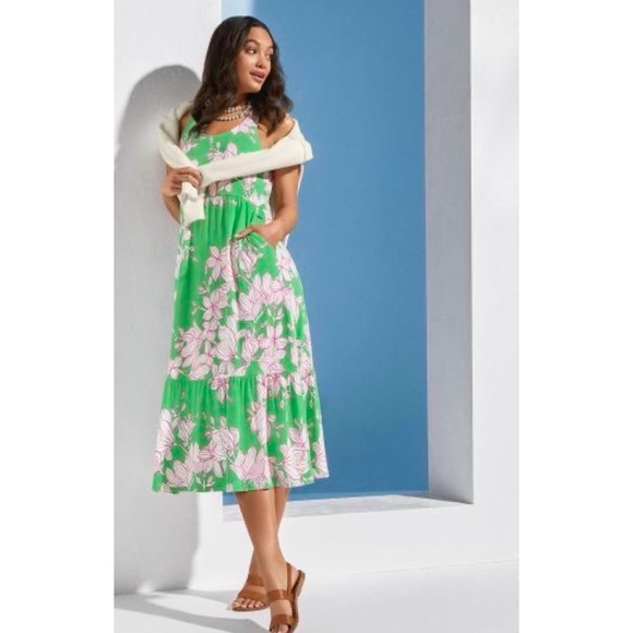 CAbi Dresses & Skirts - Cabi The Weekend Dress Green Floral Midi/Maxi Dress Size M Boho Poppy Casual